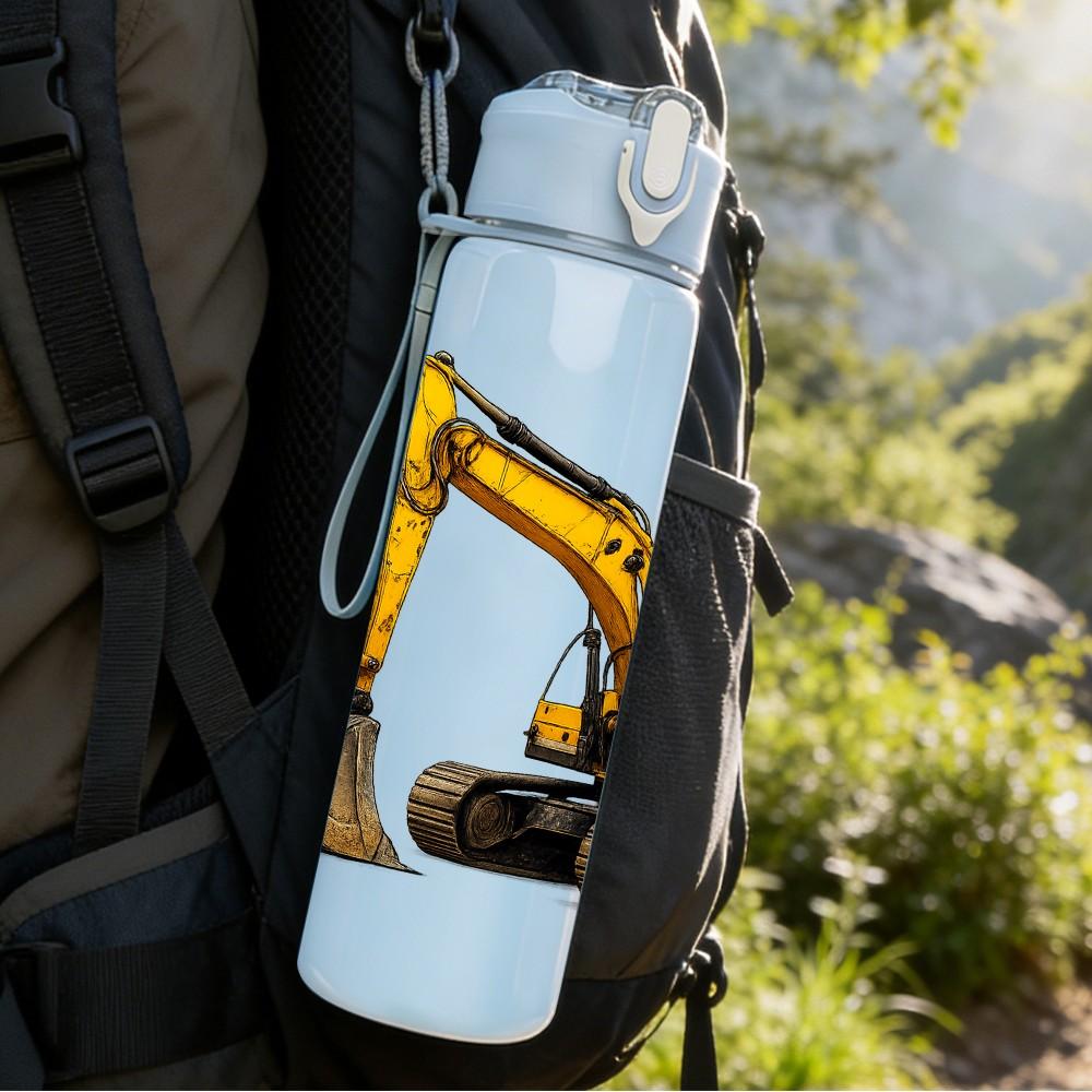 1PC Yellow Excavator Machinery 750ml Color Plastic Sports Water Bottle Leakproof Flip Straw Lid Suitable for Sports Office Home Use
