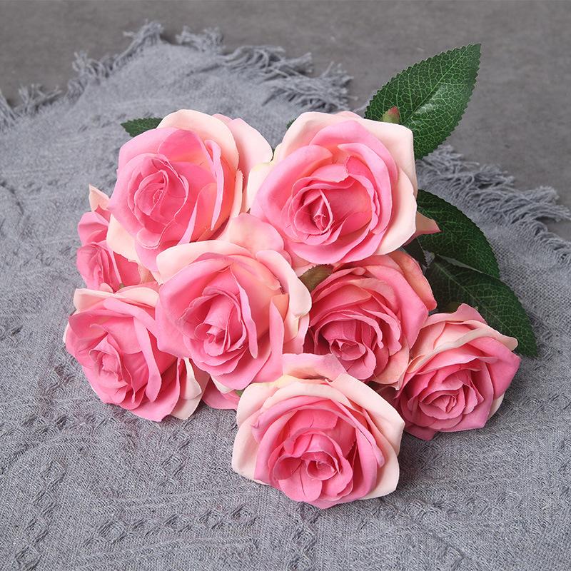 Fiore di Seta Artificiale Arancione, Bouquet di Rose Finte, Oggetti di Scena per Fotografia di Matrimonio, Soggiorno di Casa, Decorazioni Angolo Giardino Rose