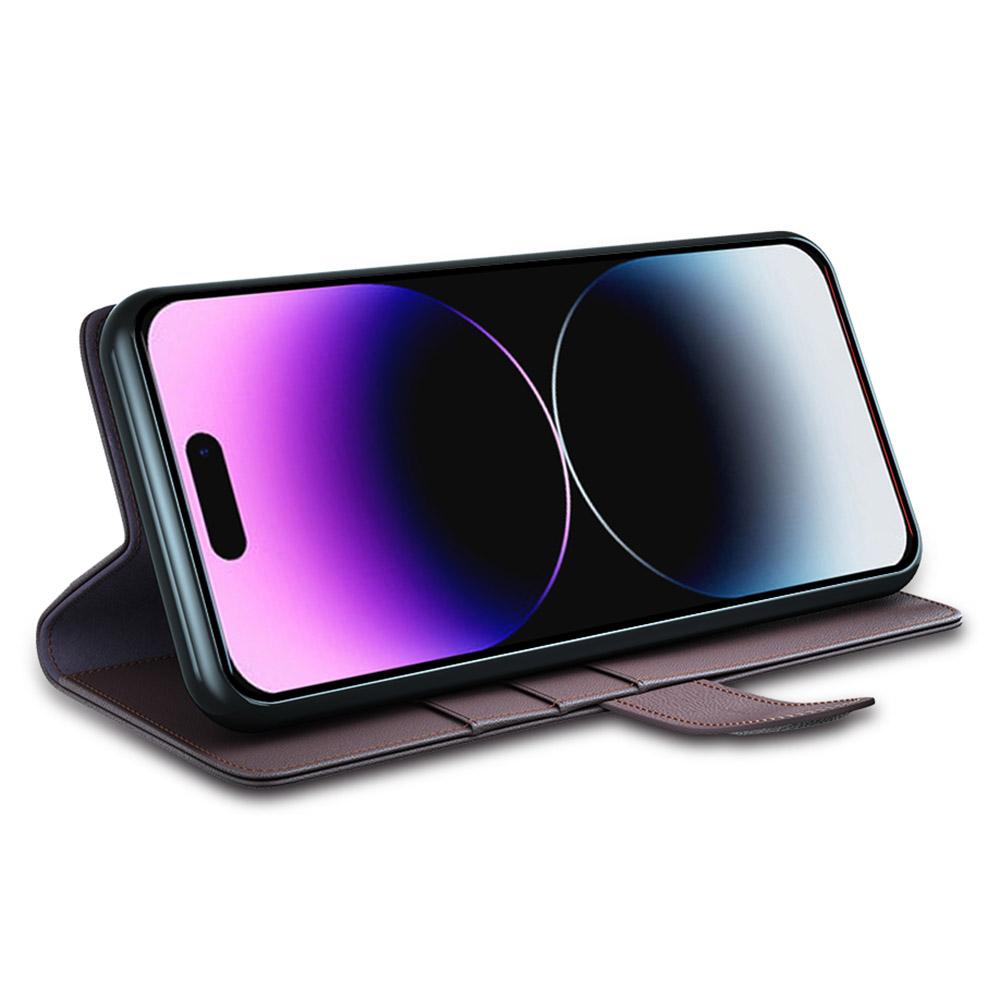 For iPhone 15 Pro Max Case Genuine Split Leather Phone Cover with Wallet Stand