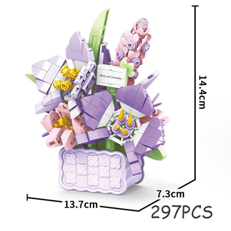 Rose Eternal Flower Basket Potted Plants Mini Particle Building Block,DIY Sunflower Flower Ornament Assembled Toy,For Kids Gifts