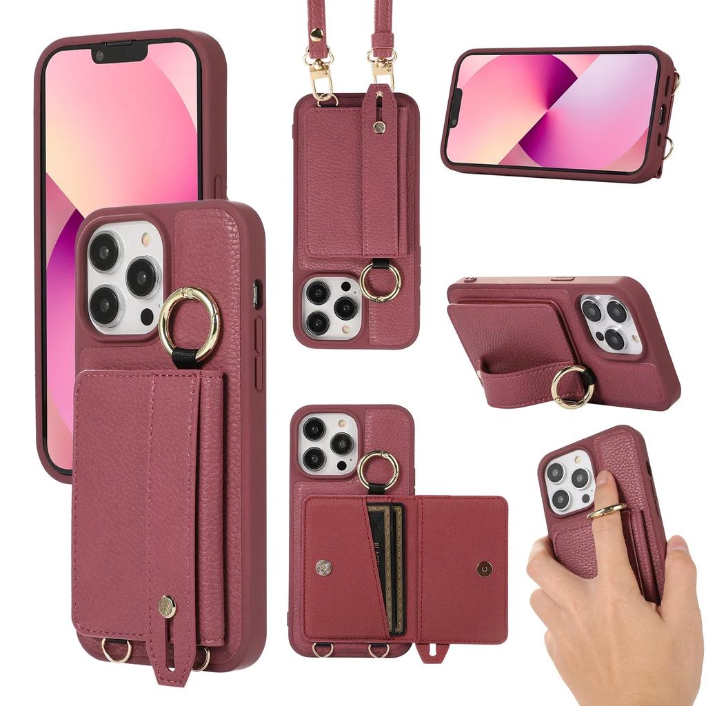 Wristband Wallet Cards Solt Crossbody Leather Case For iPhone 15 16 Pro Max 14 Plus 13 12 11 Ring Holder Lanyard Bag Pouch Cover