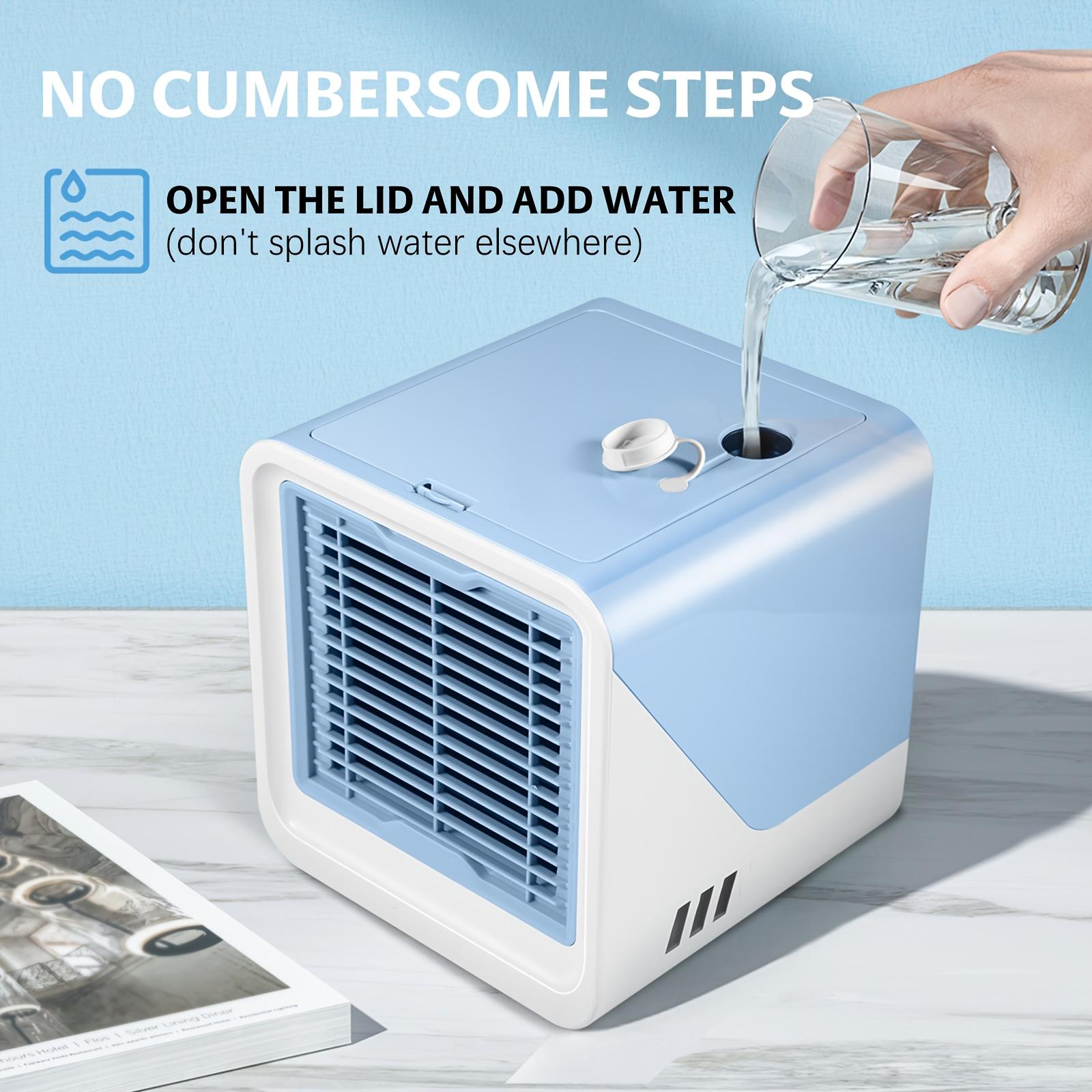 3-in-1 Portable Air Conditioner Humidifier Fan with Atmosphere Light USB-Powered Compact Cooler for Fast Cooling Durable ABS синий