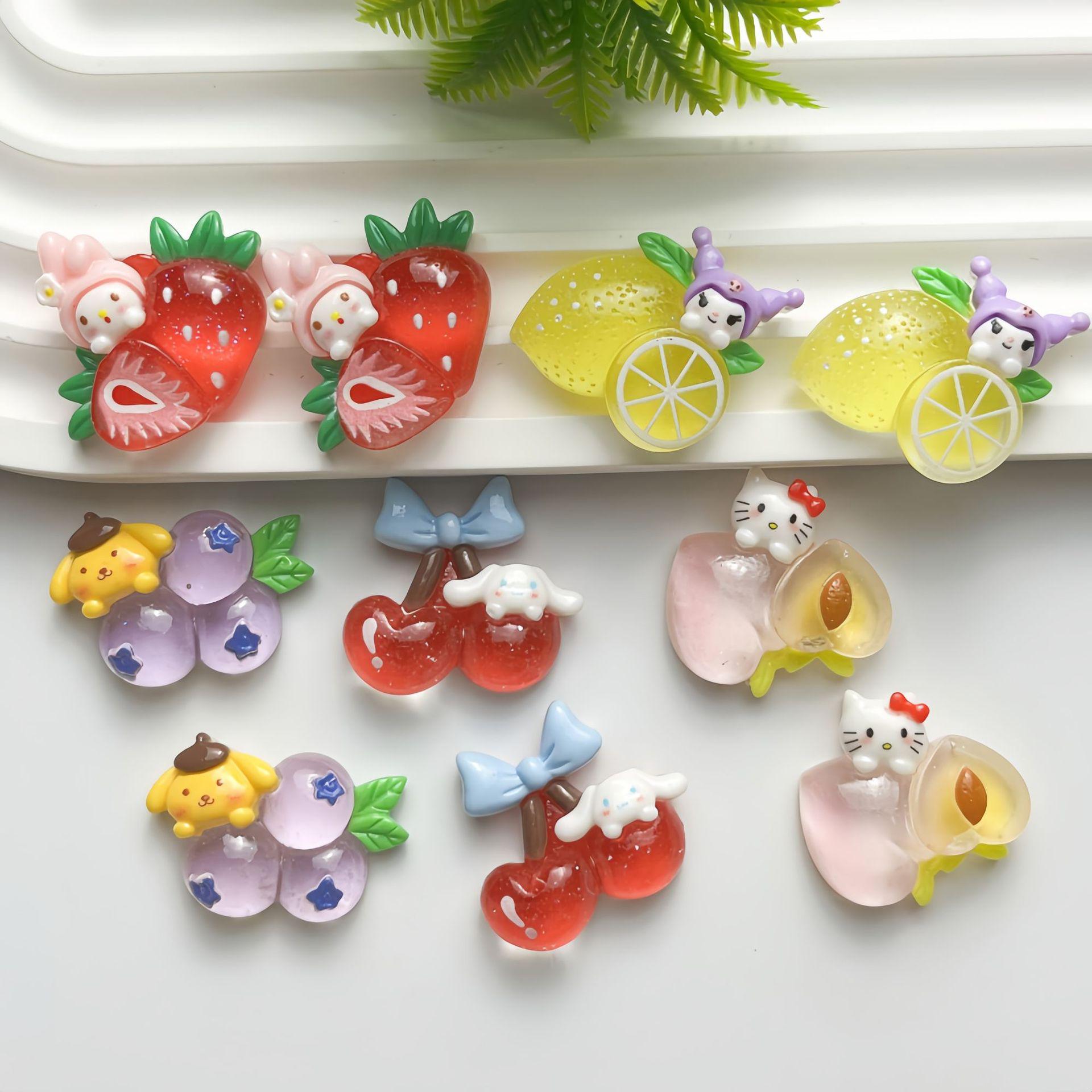 Luminous Sanrio Cartoon Fruit Resin DIY Phone Case and Cup Decoration Material