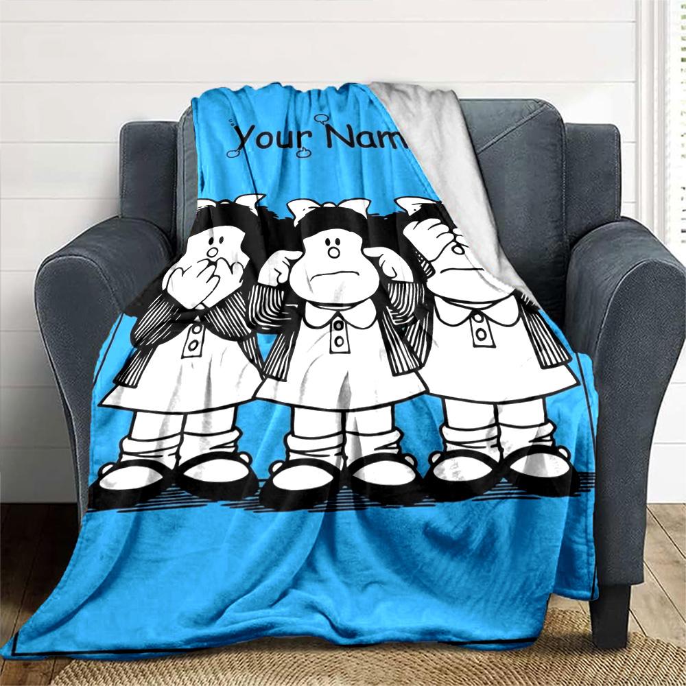 Name Custom Mafalda Print Flannel Blanket High Quality Warm Comfortable Cover for All Seasons Perfect for Gifts Home Decor