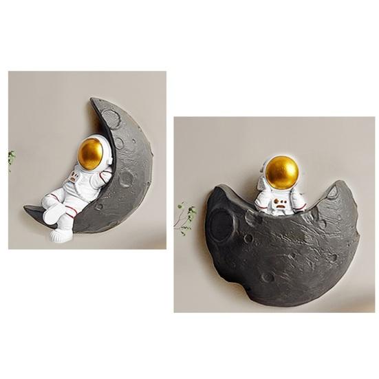 Three Dimensional Wall Decoration Astronaut Moon Resin Craft 3D Space Theme Hanging Ornament Kids Room Decor