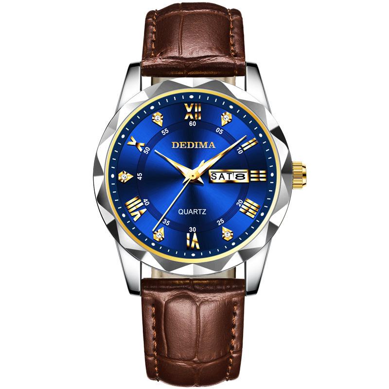 Men's Waterproof Luminous Quartz Watch with Leather Strap & Steel Band