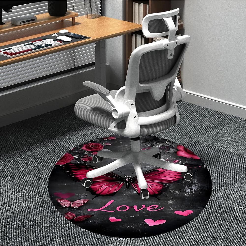 

1pcButterfly Love Office Round Area Rug, Indoor Mat Suitable ForOffice, Under Office Chairs Bedroom Living Room Home Decor, Room Deco 087 80cm by 80cm