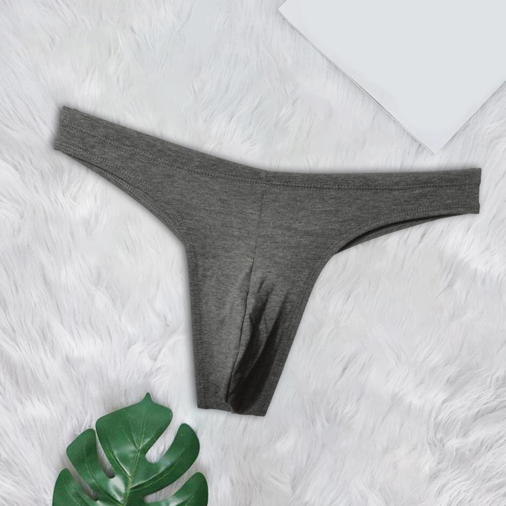 Solid Color Men Underwear Men's Low-rise Elastic Waistband Thong Briefs Seamless Sport Style Panties Breathable Cotton U-convex