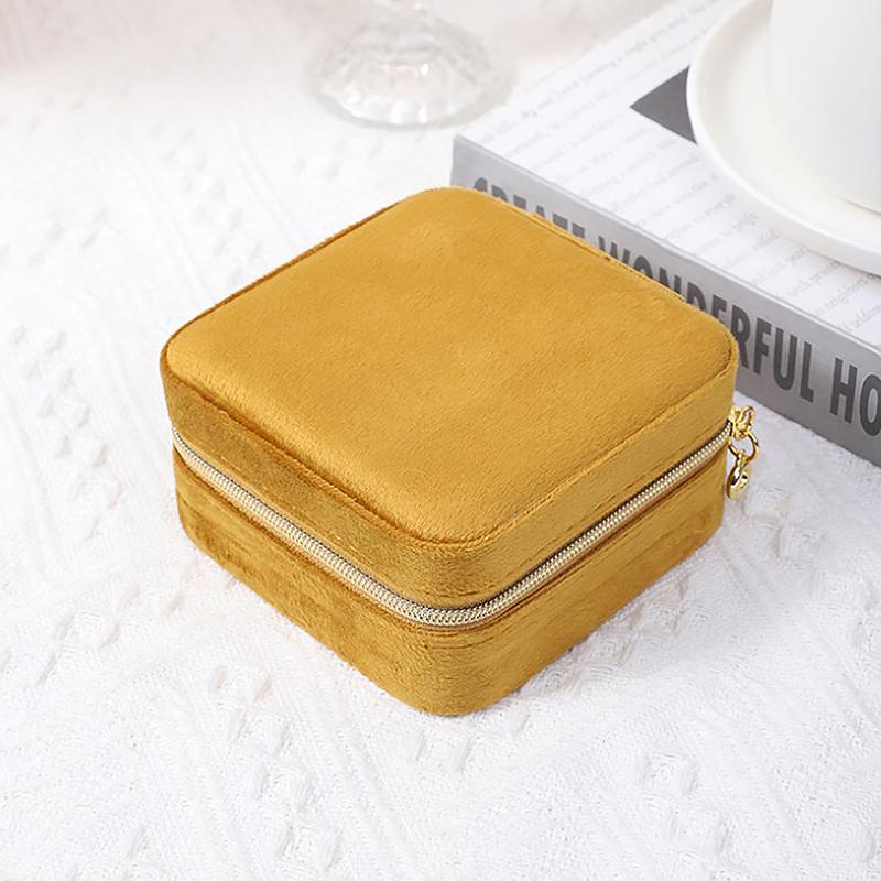 Velvet Jewelry Box Travel Portable Flannel Square Zipper Style Jewellery Storage Case  Gift Holder Ring Earring Holder