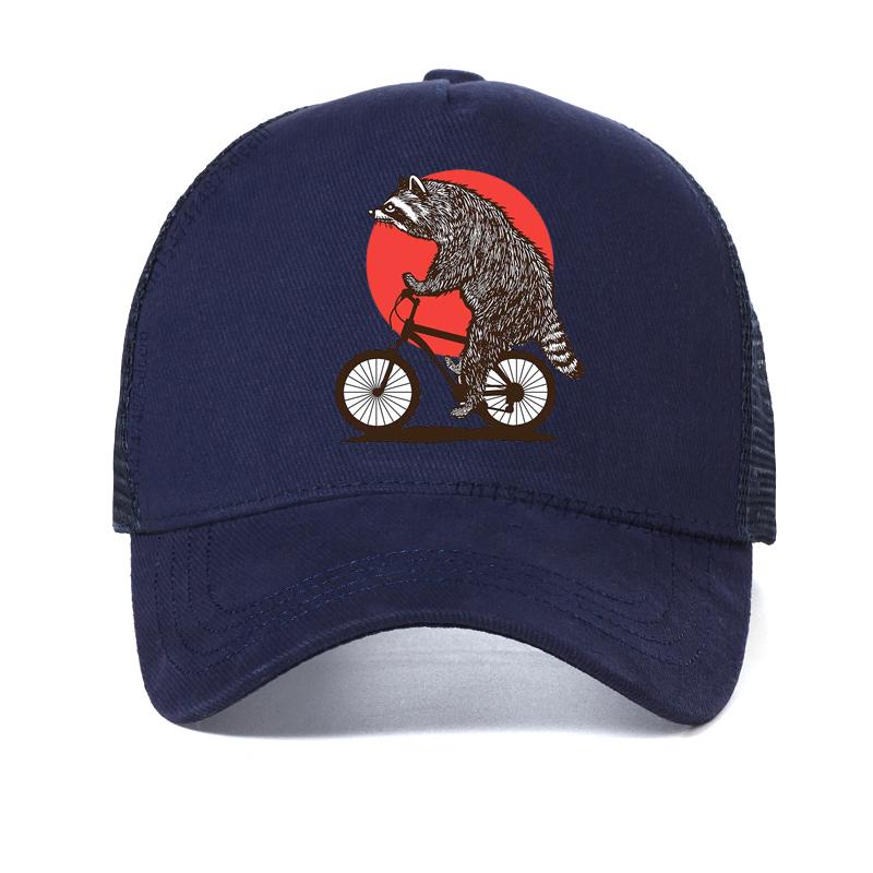

Coolest Cartoon Raccoon Biker funny Baseball cap fashion Men Women Adjustable Dad hat outdoors Mesh Breathable Trucker hat Adjustable темно-синього кольору