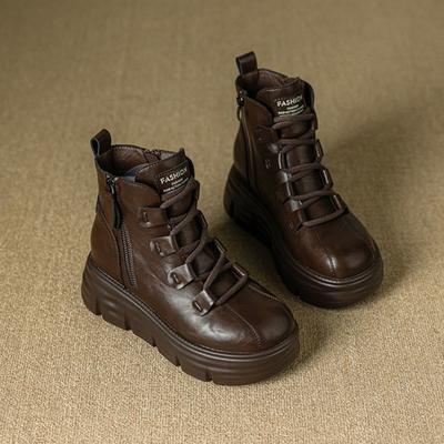 Bottines rehaussantes Bottines courtes à plateforme 8 cm en velours pour femmes Automne Hiver Nouvelles Bottines courtes à plateforme 8 cm en velours pour femmes Automne Hiver Nouvelles Chaussures montantes polyvalentes rétro Chaussures à plateforme marron
