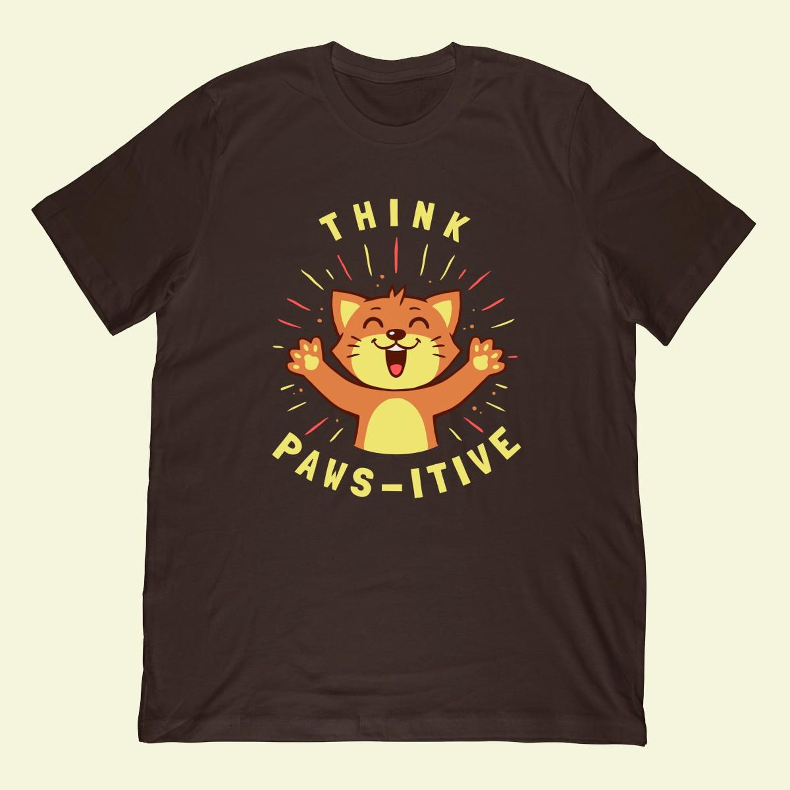 Think Pawsitive Kitten Cat Shirt | Funny Pun Apparel, Cat Lover Gift S