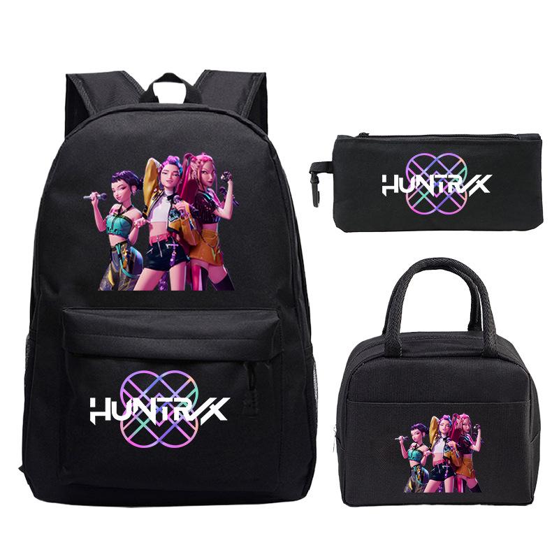 Demon Hunters Printed Children's Backpack Three-piece Campus Fashion Primary and Secondary School Students Large Capacity School Bag