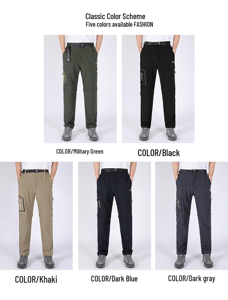 Men's Quick-Dry Detachable Hiking & Mountaineering Pants with Elastic Waistband and Team Logo.