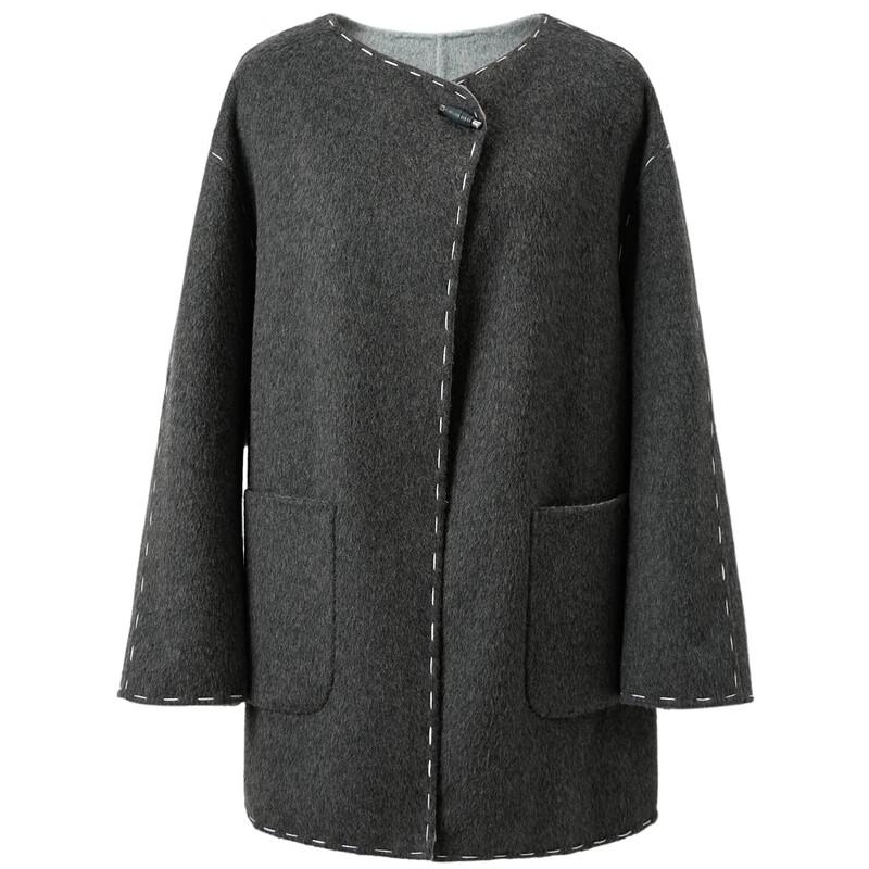 Sancai 2025 Winter Colorblock Double-faced Wool Coat for Women