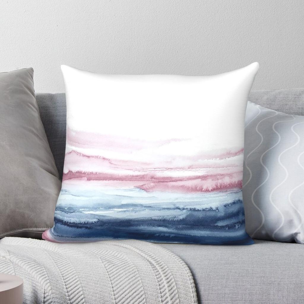 Landscape Pink Navy Pillowcase Polyester Linen Velvet Pattern Zip Decor Home Cushion Cover