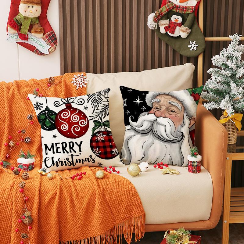 Cartoon Print Snowman Pillow Cover Christmas Party Decoration Sofa Cushion Car Back Seat Cushion Cover