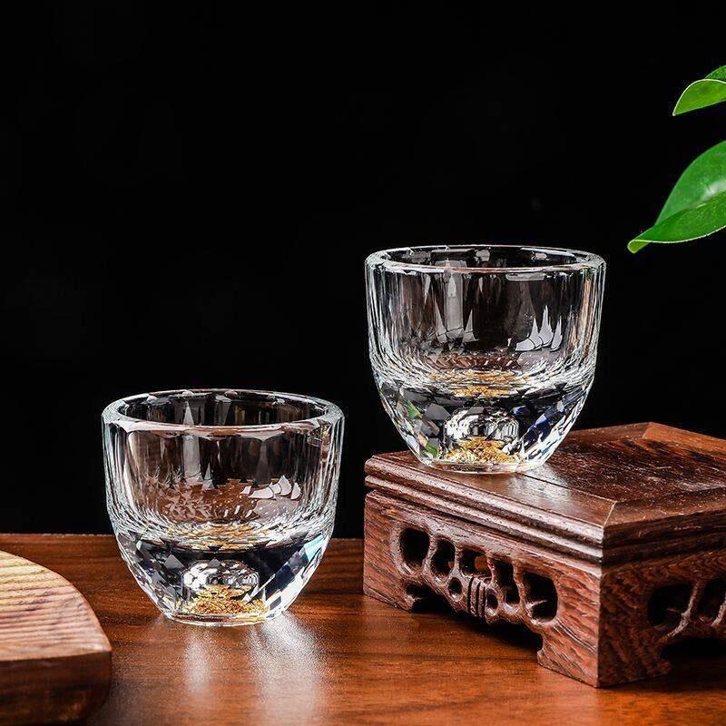 2pcs Luxury Spirits Cup High End Wine Utensils Gold Foil Glass Cup Diamond Honeycomb Shaped Baijiu Cup Crystal Cocktail Glass