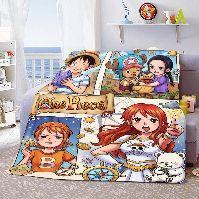 One Piece Cartoon Throw Blanket Soft Plush Warm Flannel Lightweight for Sofa Bed Couch Cozy Travel Decor -QJY