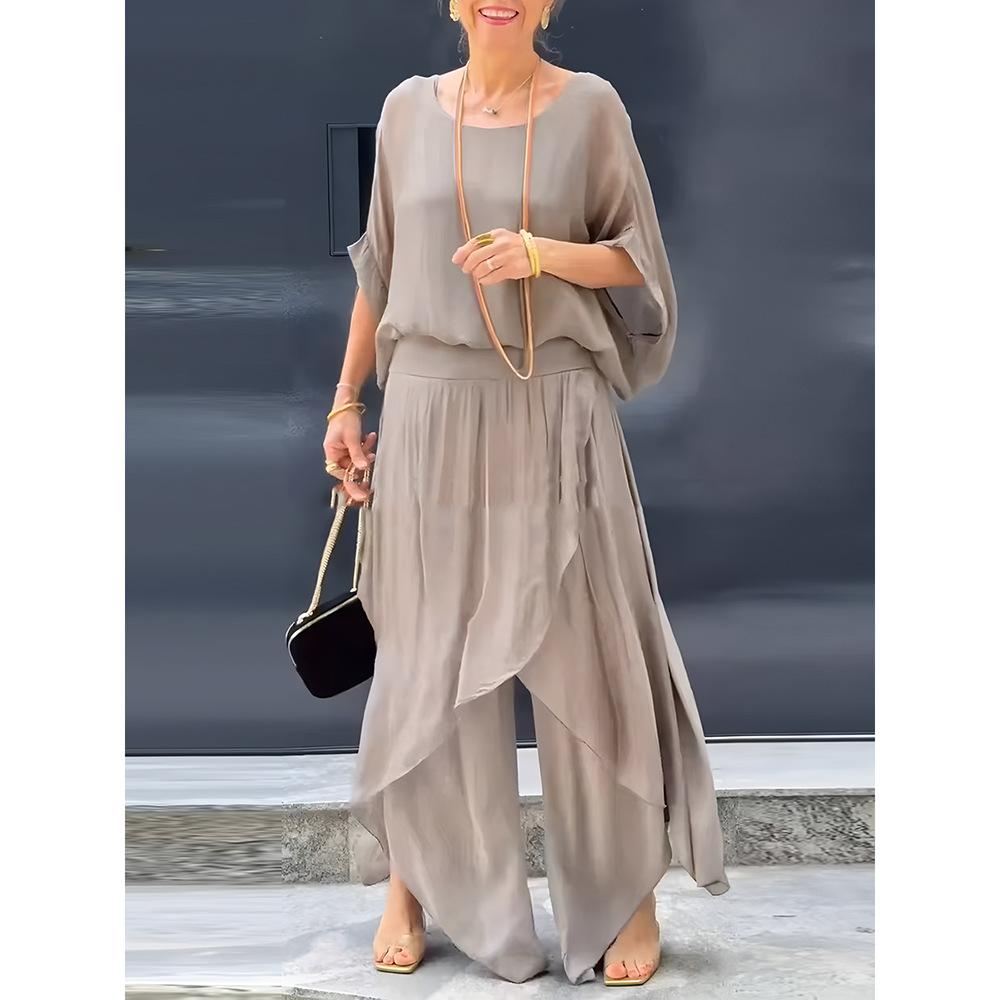 Europe, America 2026 Summer New Station Loose Comfortable Top Split Wide Leg Pants Chiffon Casual Suit
