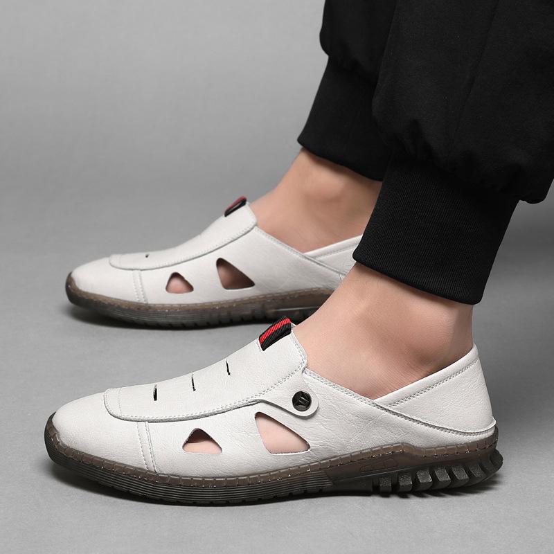 Fashion Designer's New Hollow Men's Loafers Summer Outdoor Walking Non-slip Comfortable Man Leather Casual Shoes Male Sandals