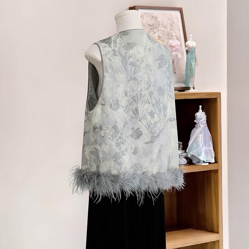 Women's New Chinese Style Embroidered Faux Fur Trim Warm Vest