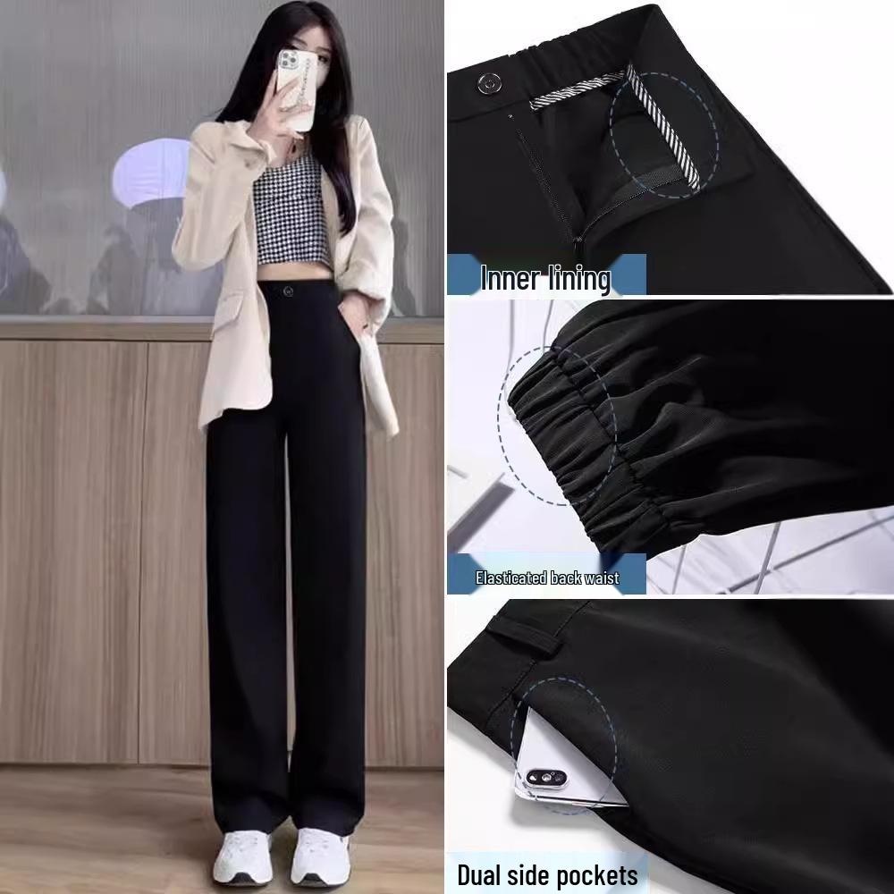 Ice Silk Women's Petite Wide-Leg Summer Drape Suit Pants 2026 - Thin, Narrow, Straight-Leg Casual