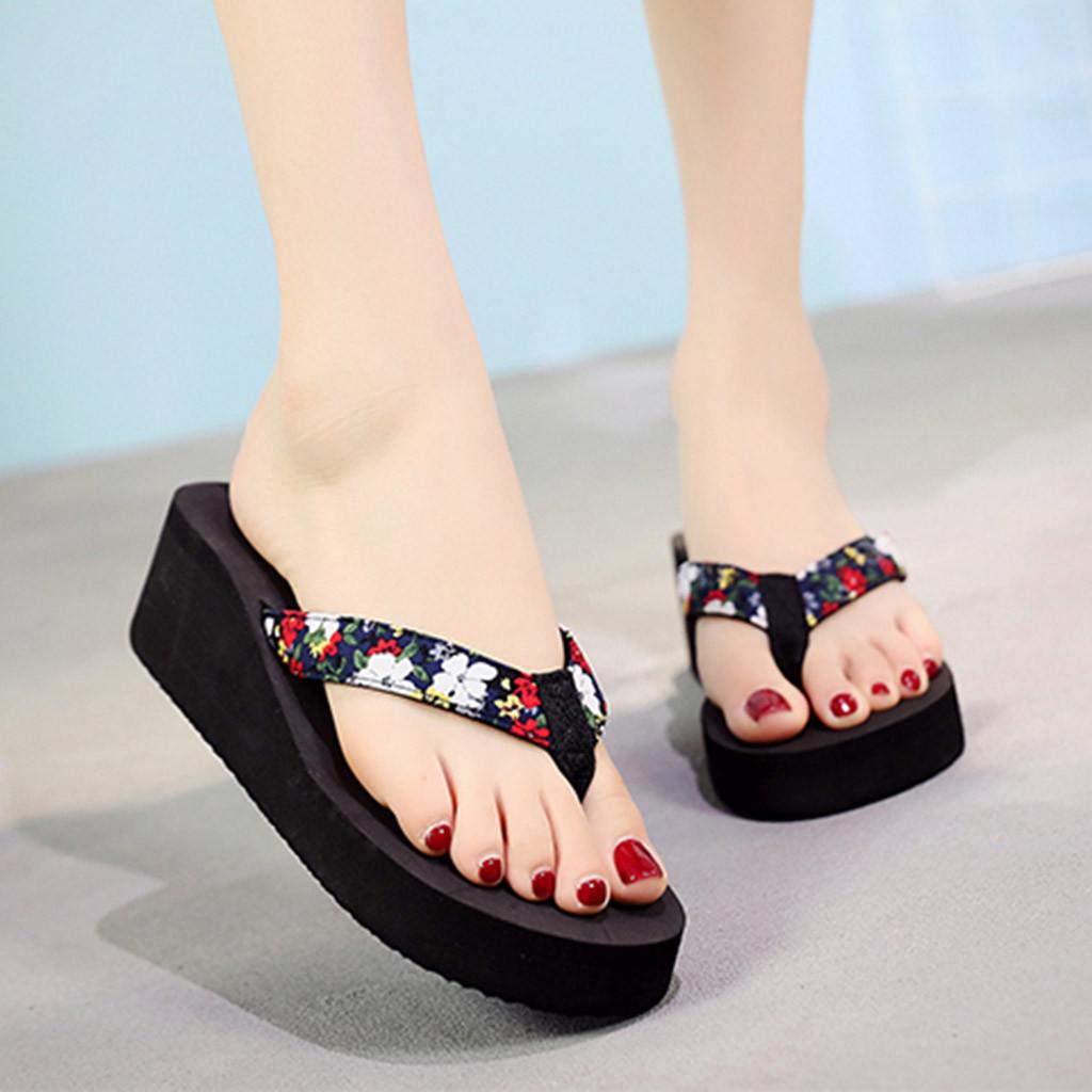 Women Ladies Fashion Summer Flowers Bohemian Style Slippers Beach Sandals Shoes