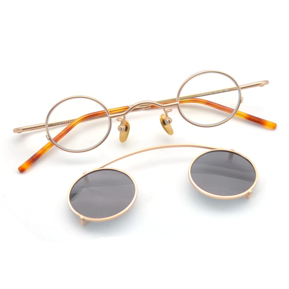 Fuji ORIGINAL NURSE Nurse 2WAY Titanium Frame Date Glasses Ultra Small Round Glasses Sunglasses Ultra Light [meSmart] (Mt. Glasses) 2.0 (Gold)