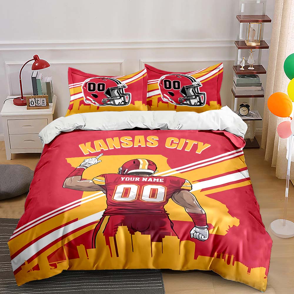 Football Fans Surprise Gift with Customized Name and Number American City Football Theme Bedding Personalized Bed 3-piece Set