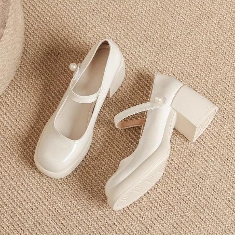 

Женские туфли на высоком каблуке в британском стиле на толстой подошве на весну/осень 2024 - кожаные туфли Мэри Джейн с ципао 35