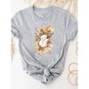 Print T Shirt Short Sleeve Summer Clothes Women Clothing Gray Owl Love Style Trend Cute Basic Tee Top Fashion Graphic T-shirt