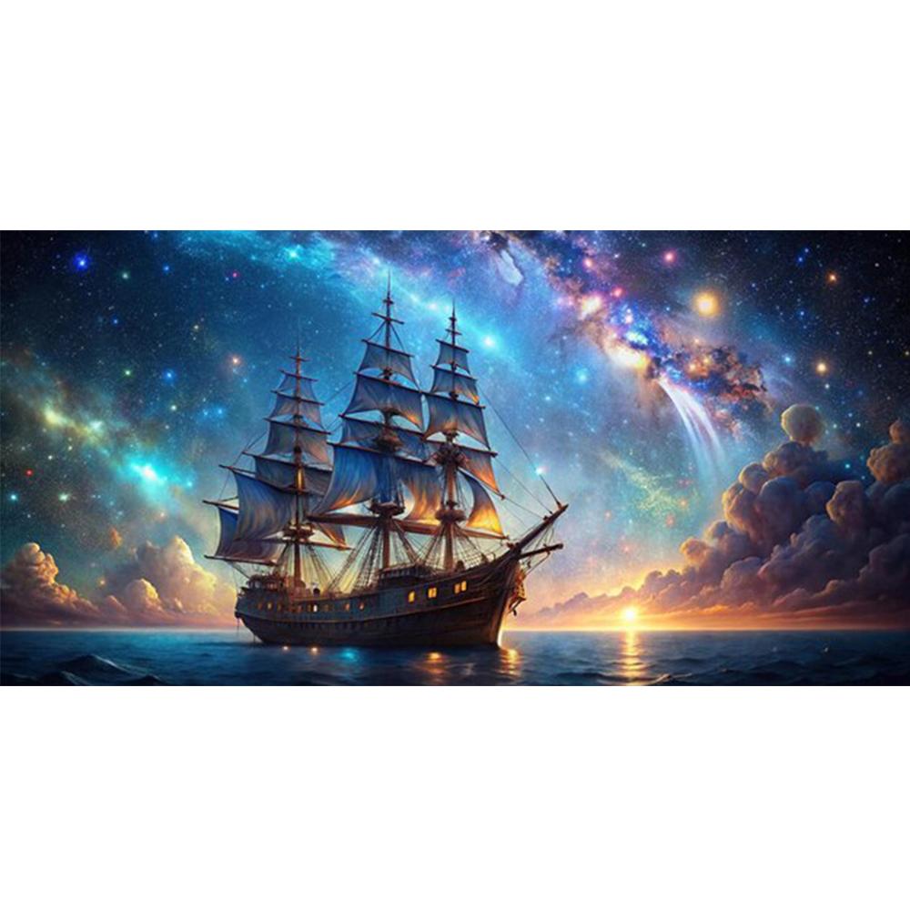 Large Size Mosaic DIY Full Diamond Painting Kits Art Fantasy Sailboat Starry Sky Embroidery Cross Stitch Rhinestones