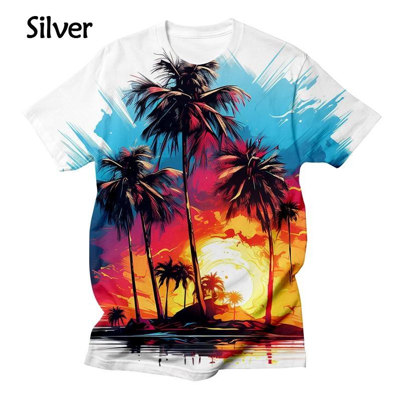 New Palm Tree Sunset Graphic Men's/women's Fashion 3D T-shirt Comfortable and Breathable Shirt Casual Funny Men's Summer Tees