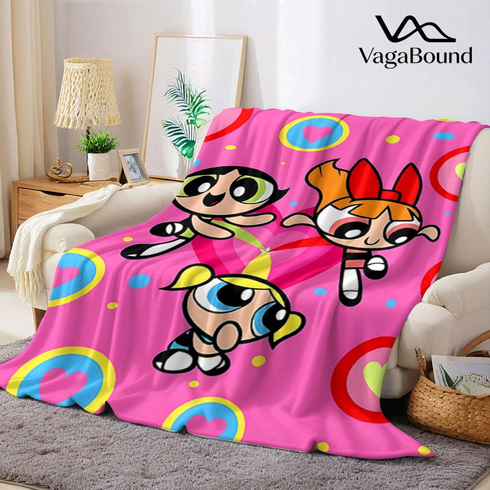 The PPowerpuffS GGirls Flannel Blanket Warm Soft Halloween Christmas Couch Warm Cozy Decorative Decor Gift for All Season
