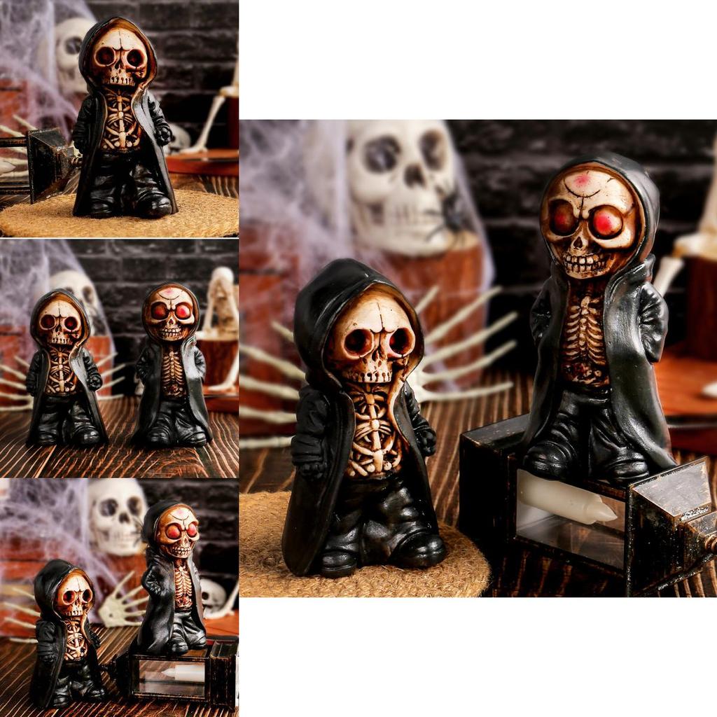 Halloween Standing Skeleton Decoration Terrifying Mask Resin Ornament For Festive Style