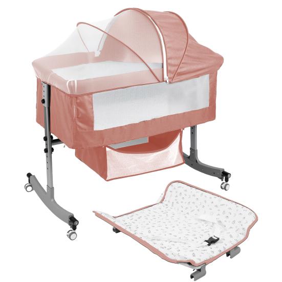 Bedside Crib 4-In-1 Multi-function with Changing Table, 6 Levels Height Adjustable Baby Bed Basket & Mosquito Net, Portable Newborn Infant