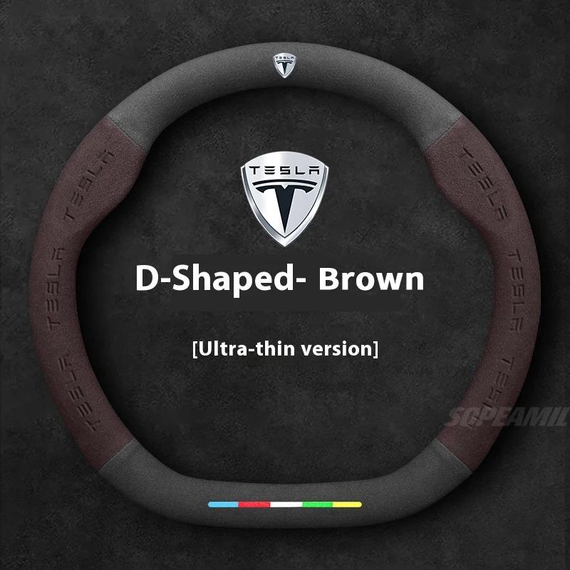 For Tesla Model 3 Model Y Model S Model X Roadster Suede Anti-slip Breathable Car Steering Wheel Cover Auto Accessories