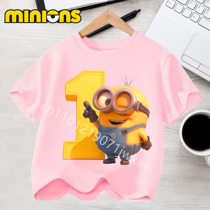 

Minions Black T-Shirt Boys Gurls Anime Tops Summer Toddler Kawaii Fashion Tee Baby Kids Number 1-10 Birthday Clothes Kids Gift 110