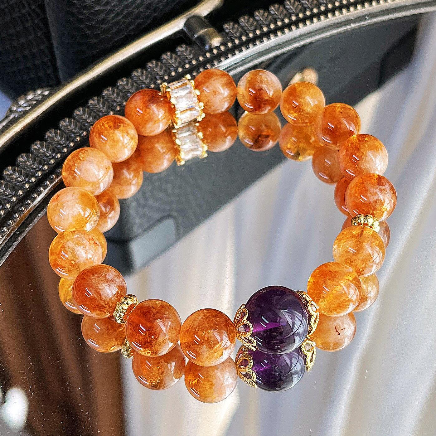 10Mm Autumn And Winter Maillard Style High Quality Natural Citrine Amethyst Bracelet Bracelet.