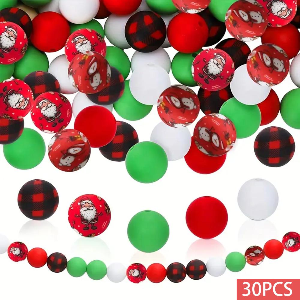6/32PCS Multi-Size Christmas-Themed Silicone Beads Set, Perfect for DIY Crafting Keychains, Necklaces, Bracelets & More