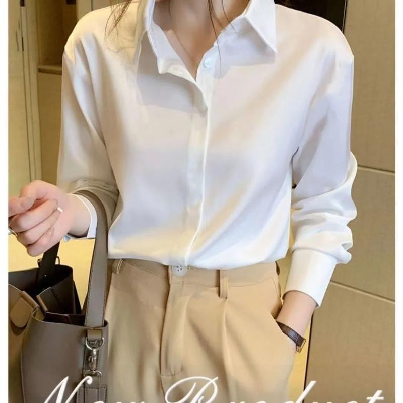 

2025 Spring New Korean Long-sleeved Black Shirt Women Formal College Students Work Clothes Thin Base Shirt Trend XXL білий