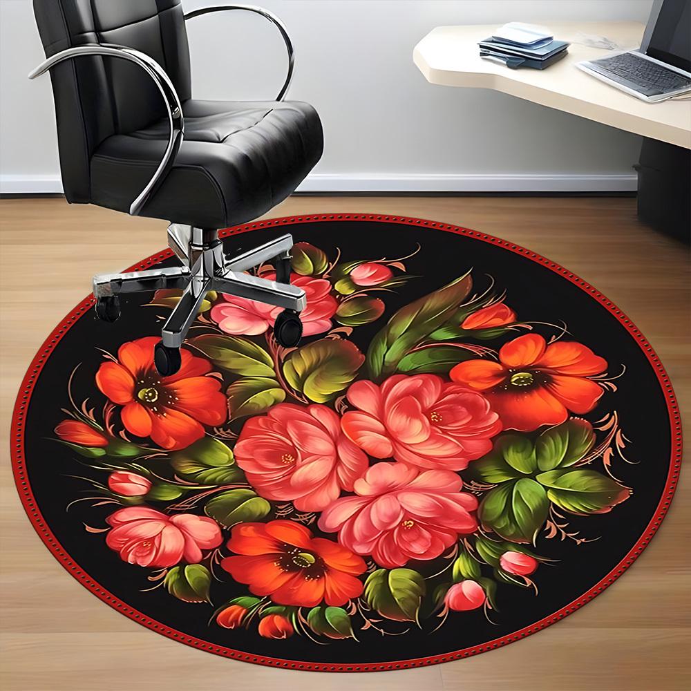 1pc Floral Pattern Chair Carpet for Office, Round Non Slip Durable Large Size Office Carpet, Suitable for Office