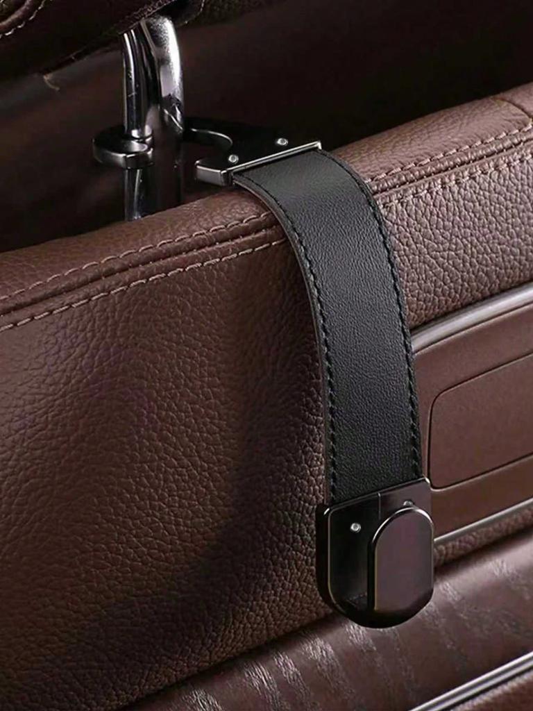 1Pc Hidden Car Seat Back Hook - Metal & Leather Material, Foldable Scratch-Resistant Alloy Hook, Ideal for Rear Seat Storage