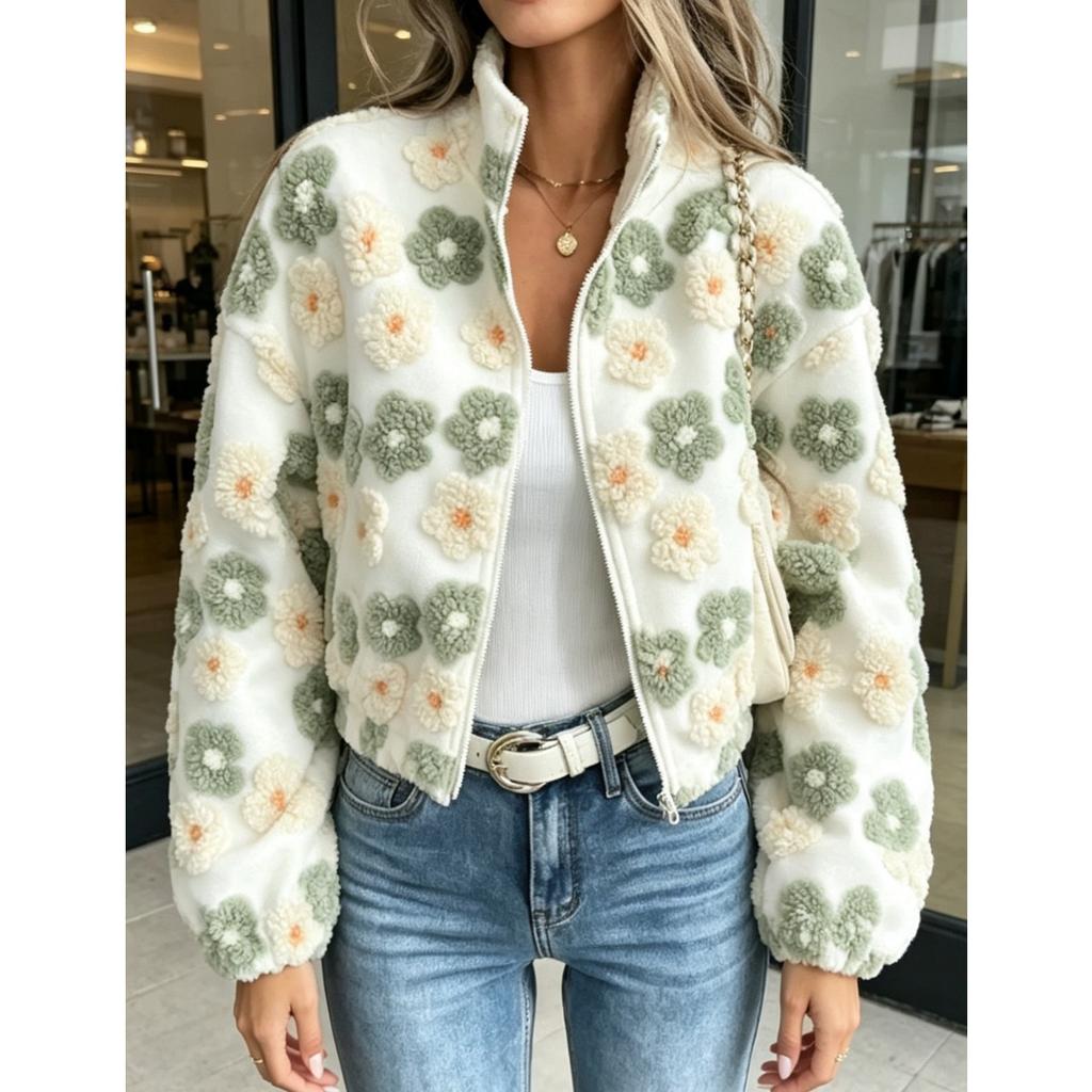 Autumn Winter Flower Jacket Women's Coat, New Arrival Fashion Outerwear For Cross-Border E-Commerce