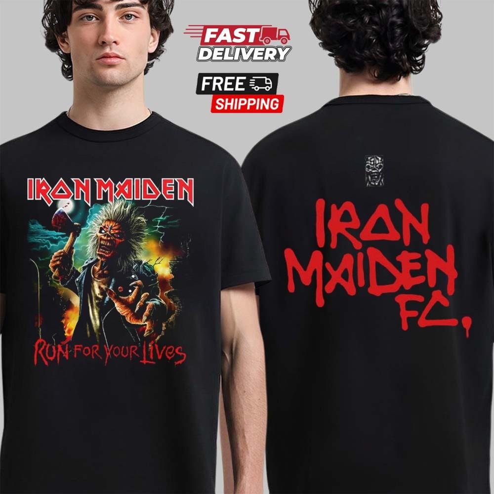 

Iron Maiden Run For Your Lives Мировой Тур 2025-2026 FC Футболка с Двусторонним Принтом Унисекс Футболка XXL