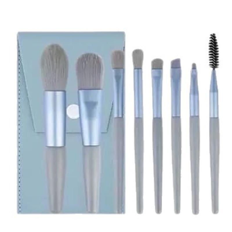 Mini Portable 8Pcs Makeup Brush Set Soft Synthetic Bristles Cosmetic Brushes with Storage Bag for Trip Outdoor Use