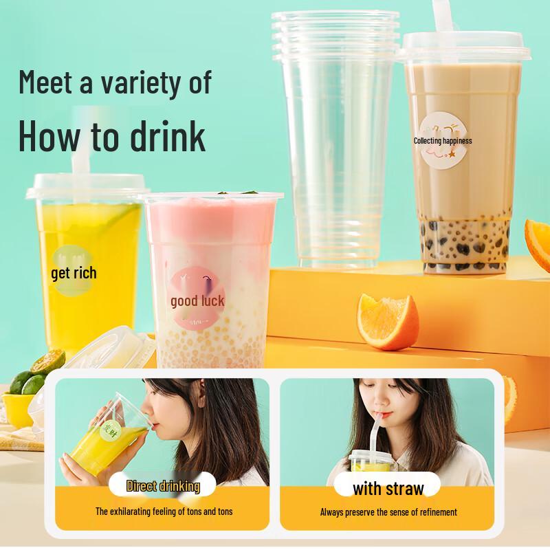 650ml Disposable Milk Tea & Drink Cups with Lids (20 Sets)