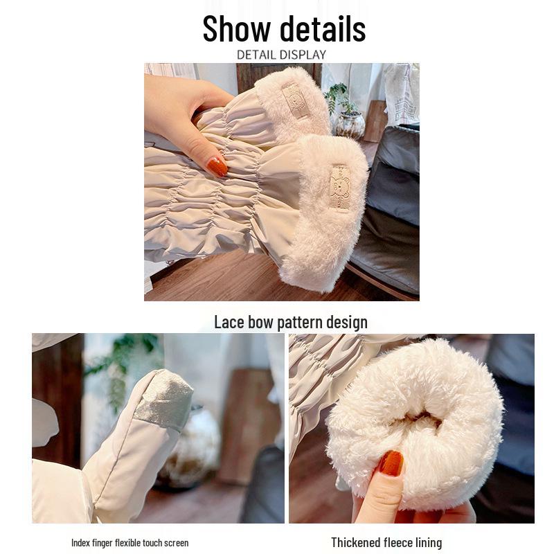 Damskie zimowe rękawiczki dotykowe w stylu koreańskim: Bawełna puchowa, Podszewka z aksamitu, Wodoodporna, Wiatroodporna, Idealna do jazdy na nartach i jazdy na rowerze