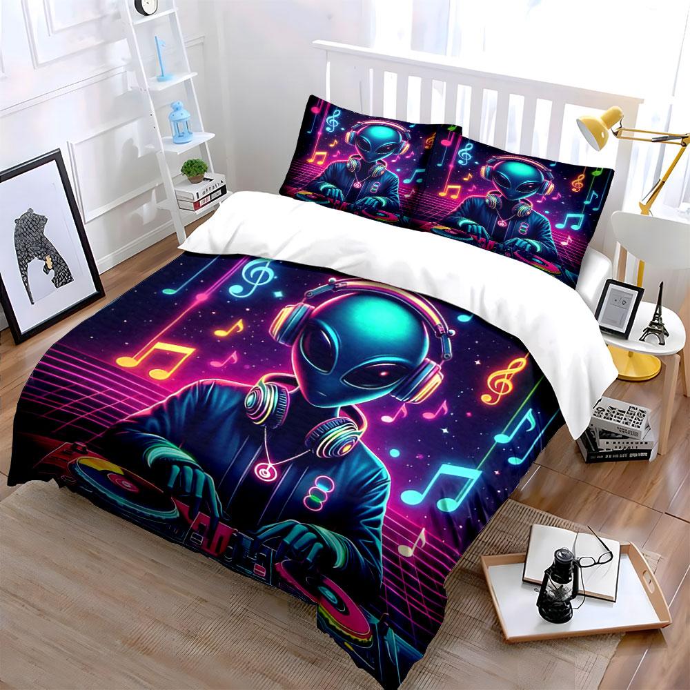 "Groovy Alien Vibes Party" Bedding Sets Duvet Covers Pillowcases(1* Duvet Cover 2* Pillowcases Without Duvet Insert)